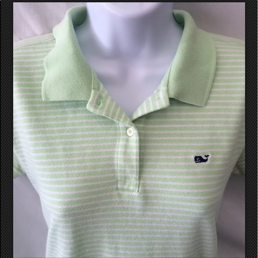 VINEYARD VINES Shirt Polo Preppy Striped Top Knit Green White - Picture 3 of 9